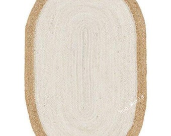 Natural Beige Oval Jute Rug, Braided Area Jute Rug, Indian Handmade Jute Rug, Bohemian Rug, Boho Home Decor Rug, Custom Size Rug 3x5 Feet