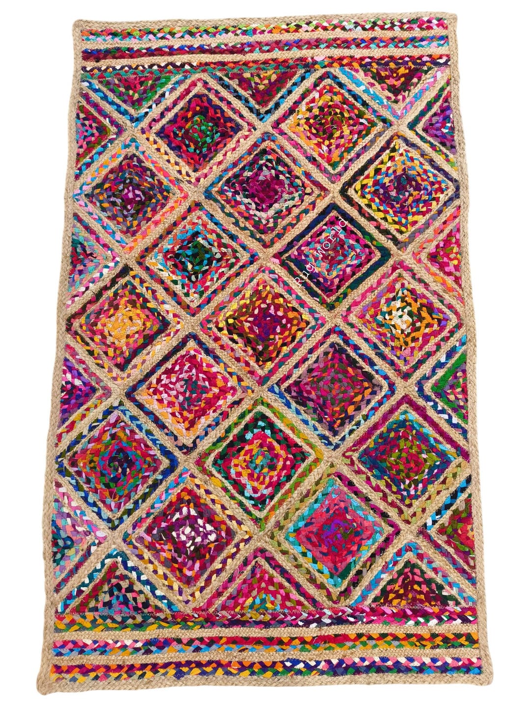 Colorful Cotton Chindi Jute Rug, Handmade Boho Woven Area Rug ...