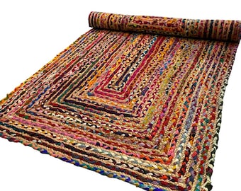 Chindi Rag Rug, Multicolor Braided Cotton Area Rug, Handmade Recycled Fabric Carpet, Boho Colorful Floor Rug, Eco Friendly Home Decor Rug