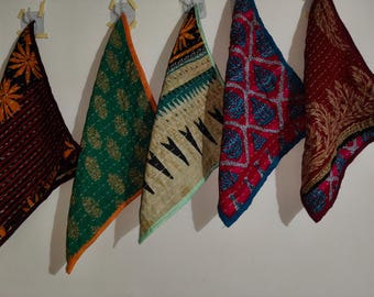 Juego de 5 paños de cocina Kantha: paños de cocina de algodón de colores brillantes para usar en la cocina y como regalo de inauguración de la casa.