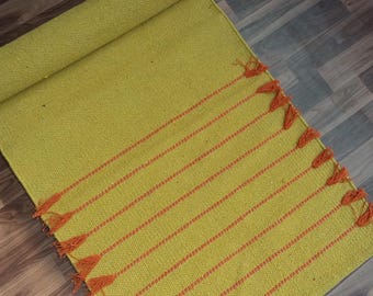 Esterilla de yoga de algodón orgánico tejida a mano con hierbas, ecológica, para meditación y viajes, estilo bohemio, antideslizante y natural (tamaño 5x15 cm)