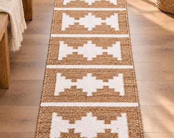 Handmade Hemp Runner Rug, Natural White Hemp Runner, Outdoor Rug, Geometric Entryway Rug, Hemp Rug, Boho Hallway Rug, Rustic Living Room Rug
