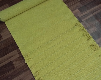 Alfombra de yoga de algodón orgánico tejida a mano, color amarillo con infusión de hierbas, ecológica, para viajes, estilo bohemio (tamaño 5x15 cm)