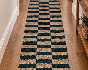 Jute Runner Rug, Handwoven Hemp Runner – Natural Fiber Jute Rug, Hallway Runner Rug, Jute Entryway Rug, Vintage Style Custom Size Runner Rug