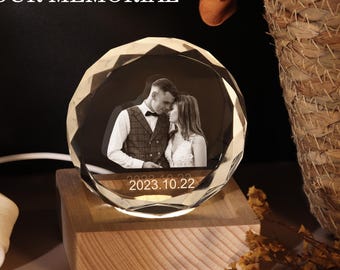 Personalized Round Crystal Photo with Light Base,Photo LED Light,Personalized 2D Engraved Photo,Pet Loss Gift,Anniversary Gift, Gift for Her