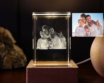 Personalized 3D Crystal Photo Custom Picture, Family Picture Crystal Lamp, Customized Couple Photo,Pet 3D Pictures in Glass,Anniversary Gift