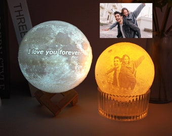 Personalisierte Mond Lampe, Benutzerdefinierte 3D Foto gedruckte Mond Lampe, Mondnacht, Mondlicht, dimmbare Touch, Jubiläumsgeschenk, Geschenk zum Valentinstag für Sie