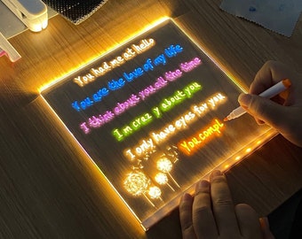 LED Note Board with Colors, 2024 New Glowing Acrylic Message Marker Board, Night Light with 7 Colors Pens and Stand for Office School Home
