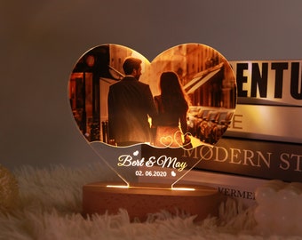 Custom Acrylic Heart Night Light, Personalized Bedroom LED Decor Sign, Custom Photo Wedding LED Light, Pet Memorial Gift, Anniversary Gift
