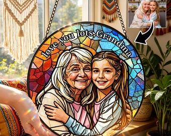 Custom Stained Glass Photo Suncatcher,Grandma Portrait From Photo Window Hanging,Unique Picture Gift,Mother's Day Gift For Grandma,Christmas