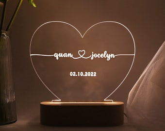 Personalisiertes Nachtlicht als Valentinstag Geschenk, Jubiläum Geschenk, Romantisches Geschenk für Paare, Geschenk für Ihn, LED Namens Licht, Verlobung Geschenk