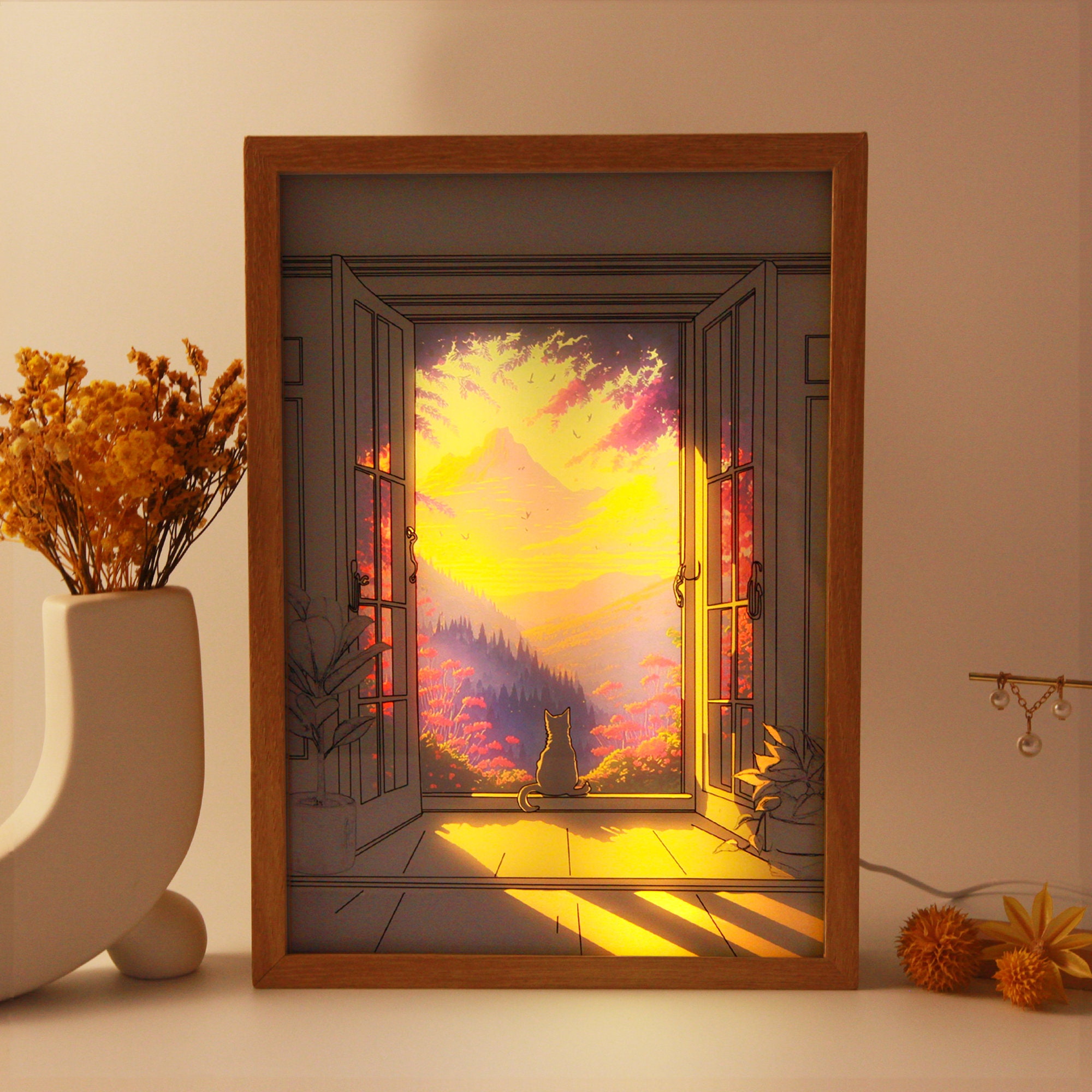 Redefining your nightly ambience is a stunning beech wood and acrylic painting lightbox-touch-controlled with three ambient-light settings for totally perfect evenings!