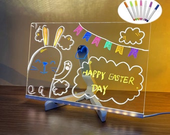 LED Note Board with 7 Colors Pen, Acrylic Dry Erase Board with Light, Glowing Acrylic Message Marker Board with Light, Home & Room Decor