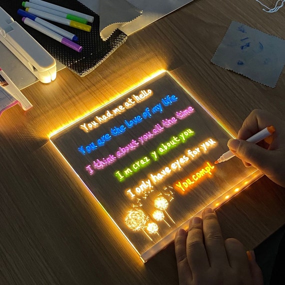 LED Note Board - Acrylic Dry Erase Drawing Board With Colorful Lights