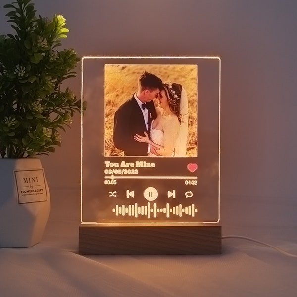 Custom Music Song Plaque, Photo Song Plaque LED Light, Song Acrylic Plaque for Mom, Music Plaque, Custom Music LED Light, Custom Night Light