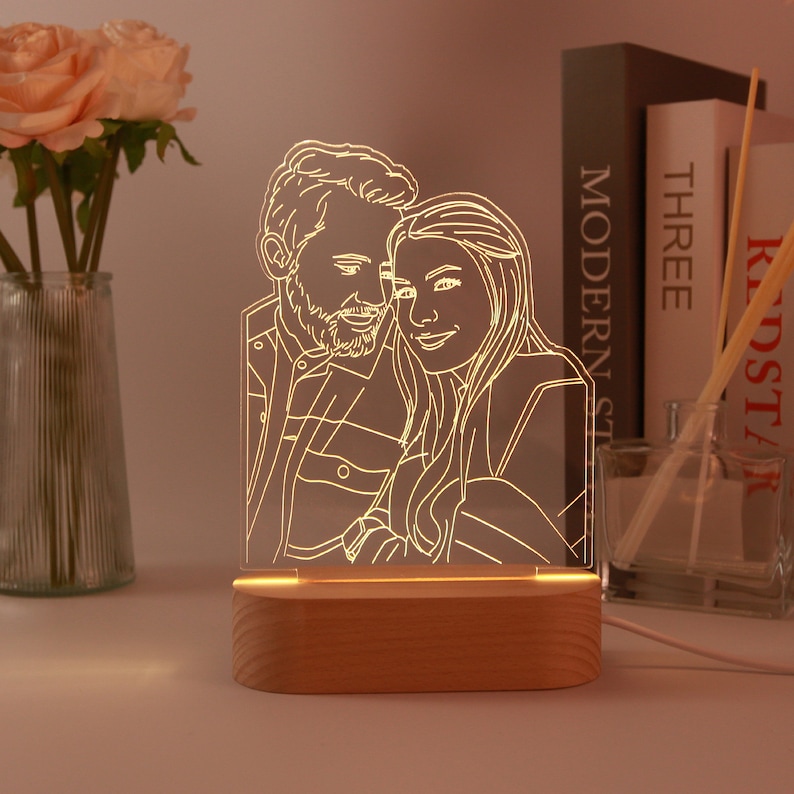Custom 3D Photo Lamp, Custom Photo Night Light,Line Art Photo Lamp Wedding Gift, Anniversary Gift, Mother's Day Gifts, Birthday Gift for Her zdjęcie 2