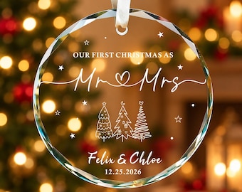 Personlig vår första jul som herr och fru-prydnad, personligt minnesmärke för första julen, bröllopspresent, present till par, julklapp