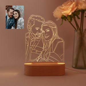 Custom 3D Photo Lamp, Custom Photo Night Light,Line Art Photo Lamp Wedding Gift, Anniversary Gift, Mother's Day Gifts, Birthday Gift for Her zdjęcie 1