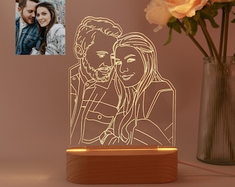 Lámpara fotográfica 3D personalizada, luz nocturna fotográfica personalizada, regalo de boda con lámpara fotográfica de arte lineal, regalo de aniversario, regalos del día de la madre, regalo de cumpleaños para ella