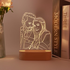 Custom 3D Photo Lamp, Custom Photo Night Light,Line Art Photo Lamp Wedding Gift, Anniversary Gift, Mother's Day Gifts, Birthday Gift for Her zdjęcie 3