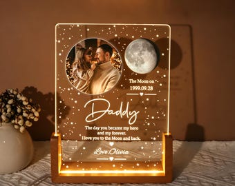 Personalized Moon Phase Night Light with Photo, Custom Led Light Decor For New Dad, The Days You Became Our Dad, Father’s Day Gift for Papa