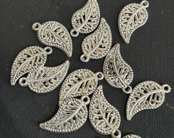 Silver Plated Leaf Charms (Set of 12)