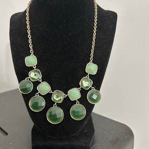 Green Chalcedony Stone and Gold Necklace