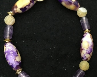 Bracelet violet et jaune avec perles d'améthyste