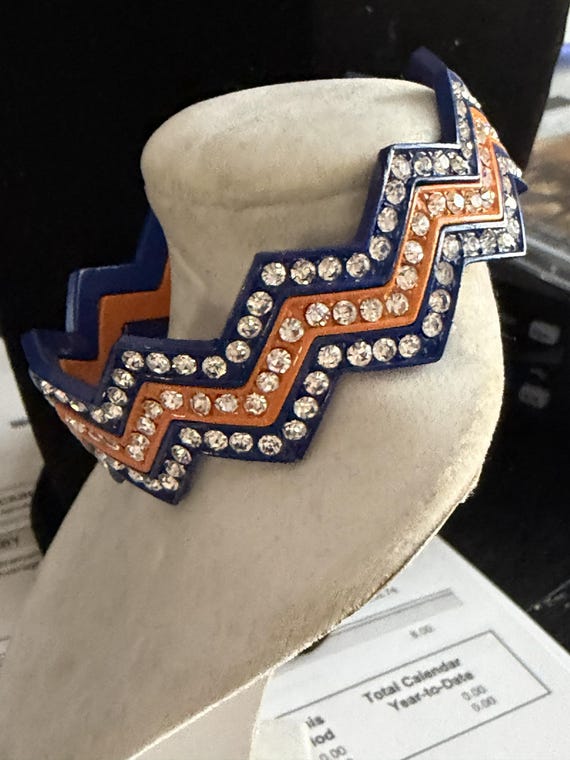 Blue and Orange Rhinestone Interlocking Metal Ban… - image 2