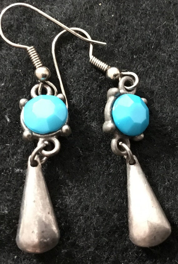 Antique Turquoise and Silver Teardrop Earrings