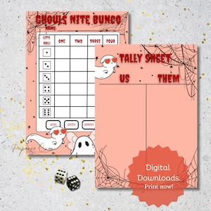 Halloween Bunco, Printable Ghouls Nite Bunco set with score sheets, tally sheet, table numbers - Halloween Bunko Digital Download