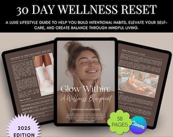 Guía de bienestar Glow Within / Reinicio de 30 días / Guía holística / Seguimiento de hábitos para mujeres / Guía de autocuidado / Coaching de vida / Bienestar emocional