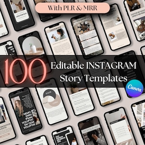 100 Editable Instagram Story Templates | Canva Editable | MRR/PLR Rights | Done-for-You | Customizable IG Templates for Social Media