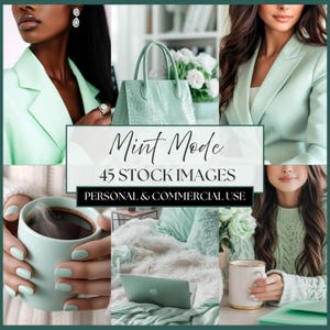 ミントカラーのフェミニンな在宅勤務のストックフォト｜ホームオフィスのブランディング画像45点