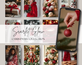 100 fotos navideñas de stock en rojo / Paquete de fotos festivas / Fotos navideñas clásicas / Temática roja acogedora / Fotos de stock listas para usar
