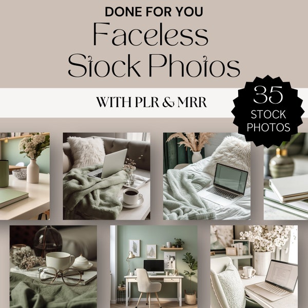 Stock Photo Collection, Master Resell Rights, Lifestyle Image Bundle, Work from Home Office Photos, 35 Sage Lifestyle Photos (MRR) and (PLR)