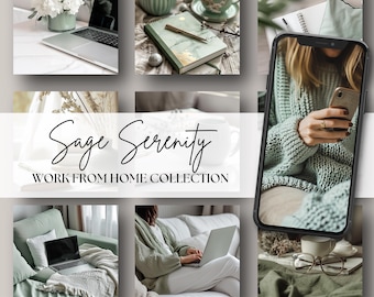 45 Faceless Marketing Stock Images | Master Resell Rights | Faceless Stock Photo Bundle | Social Media Photos | Digital Marketing|Sage Green