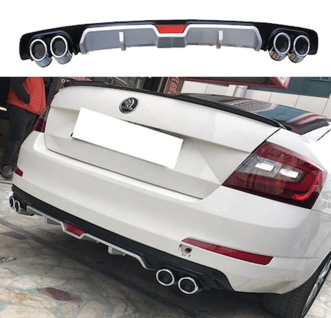 For Skoda Octavia Rear Diffuser Black or Gray 4 Chrome Exhaust View ...