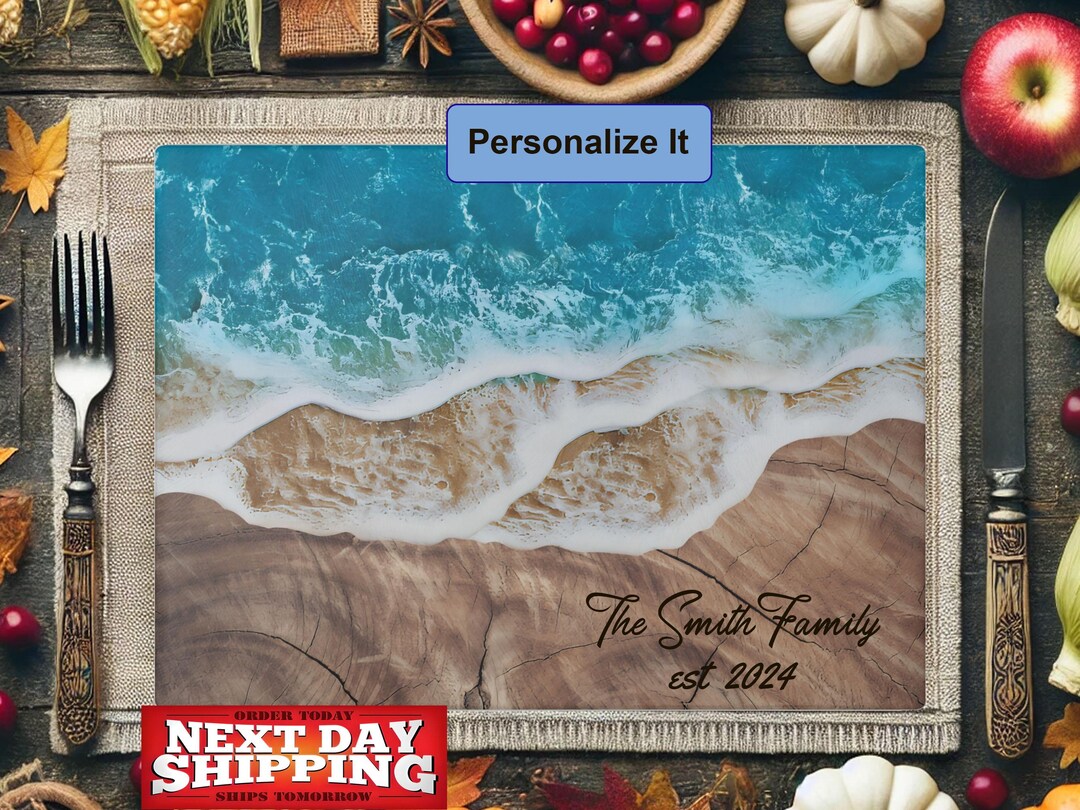 Personalized Ocean Beach Resin Cutting Board: Glass Charcuterie Board ...