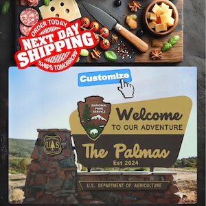 Cartel personalizado de bienvenida al Parque Nacional, réplica de tabla de cortar de vidrio, regalo, tabla de quesos y charcutería, tabla de cortar, regalos de compromiso para parejas
