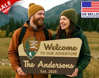Wedding Sign: National Park Style Personalized Family Name Wood Decor