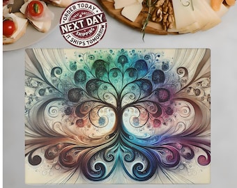 Tree of Life Glass Cutting Board: Art Charcuterie Board
