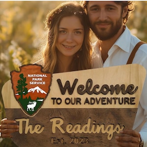 Engagement Announcement Nature Lover Baby Shower Wedding Reception NPS inspired family name sign Camping National Park Service Welcome Sign