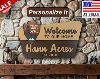 National Park Inspired Family Name Sign - Custom Layered Wood Welcome Sign