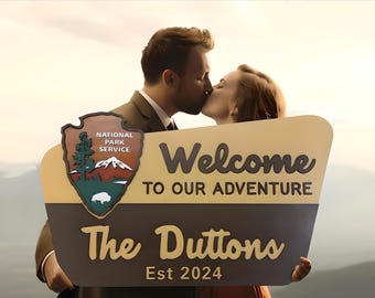 Engagement Announcement Nature Lover Baby Shower Wedding Reception NPS inspired family name sign Camping National Park Service Welcome Sign