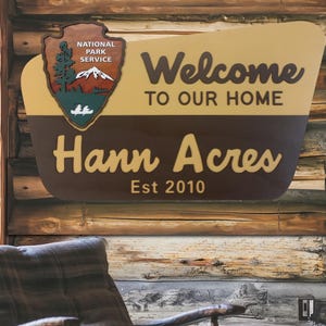 National Park Service Welcome Sign,  NPS inspired family name sign, custom layered laser cut laser engraved, National Park Theme, RV Camping