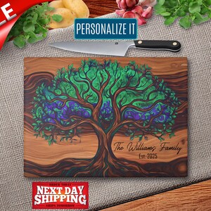 Tree of Life Challah Cutting Board: Tempered Glass Judaica Tray