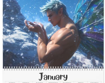 2026 Enchanted Realms Wall or Desk Calendar | Handsome, Muscular Male Fairies in Fantasy Landscapes | Male Fairy Art | Fantasy Calendar