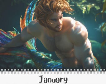 2026 Men of the Deep Wall or Desktop Calendar | Muscular Mermen Art Calendar | 12-Month Fantasy Calendar with Colorful Mermen