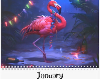 2026 Flamingo Flair Wall or Desk Calendar | Comical Flamingo Art | 12-Month | Animal Humor Calendar with Goofy Bird Antics